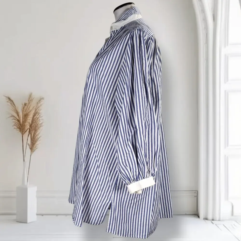 Vintage Victoria's Secret Blue Striped Cotton Sleep Shirt Nightgown Oversized S
